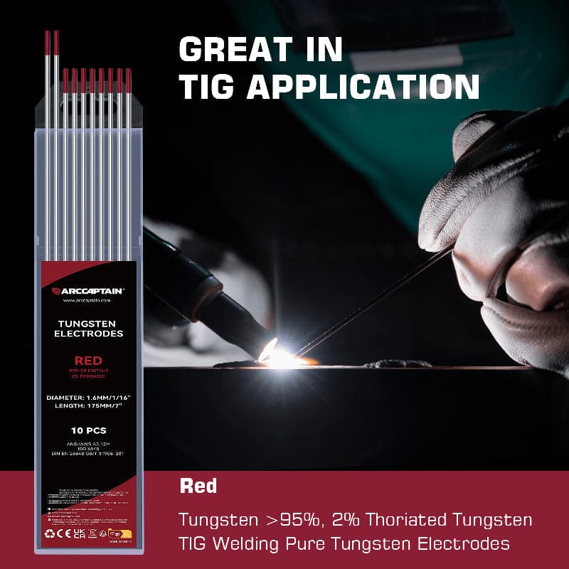 Color-coded Tungsten Electrodes 2% Green Lanthanated Red Thoriated Tungsten