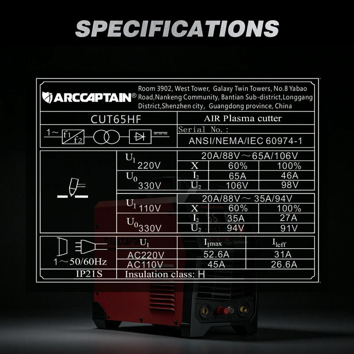 Arccaptain CUT65 HF 65A Heavy-Duty Plasma Cutter