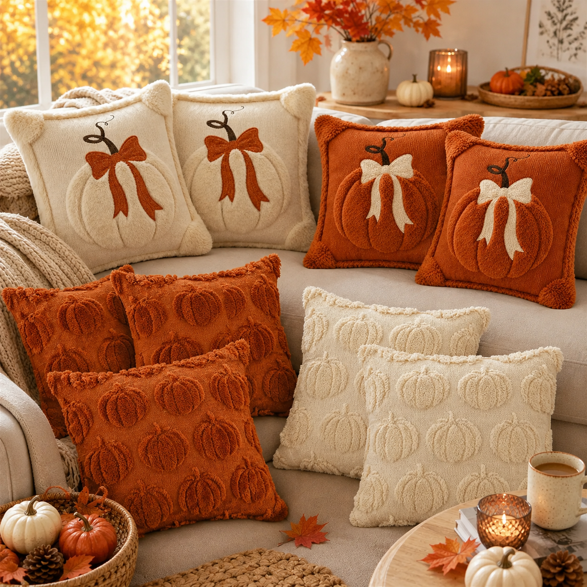 Jacquard Pumpkin Pillow Covers 2-Pack