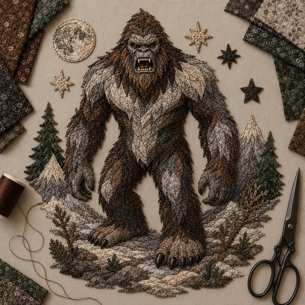 ⏳🌙 Beginner-Friendly Mythic Wilds DIY Layered Patchwork Art Kit | Complete Kit with Patterned Fabrics, Sewing Materials & Step-by-Step Guide Included 💕