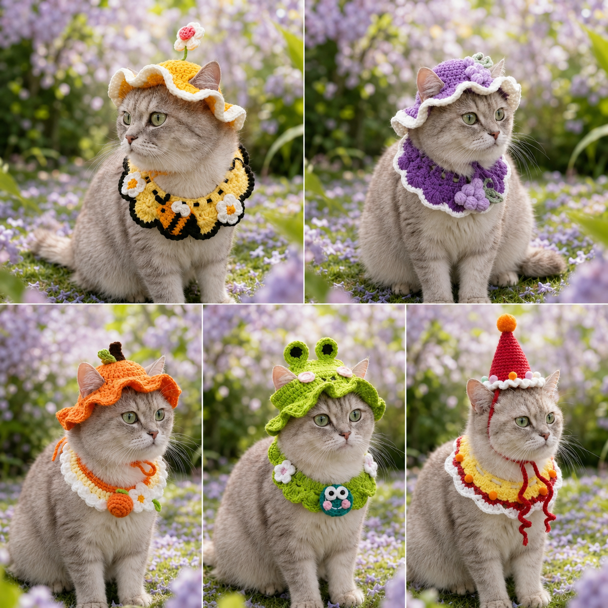 Handmade Crochet Pet Hat – Cute Character Bonnet for Cats