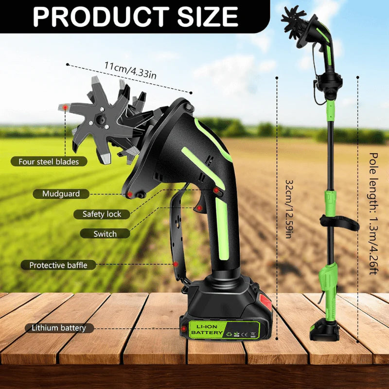 🔥Zavrlygoods™ Multifunctional 2-in-1 Cordless Tiller & Cultivator with Telescopic Pole