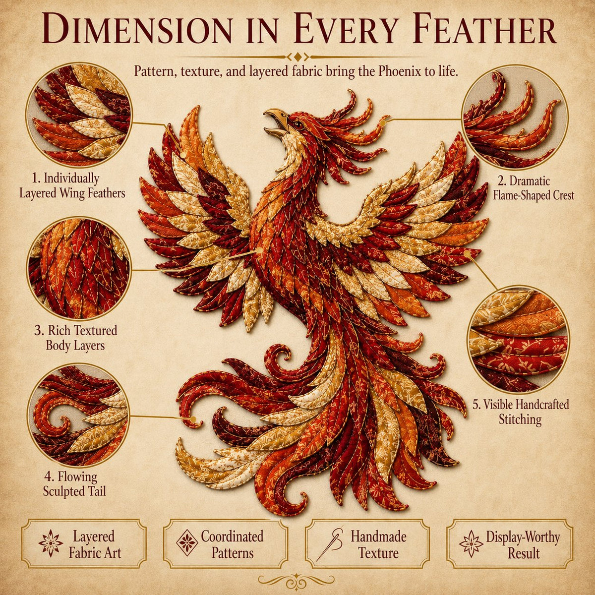 ⏳🌙 Beginner-Friendly Mythic Wilds DIY Layered Patchwork Art Kit | Complete Kit with Patterned Fabrics, Sewing Materials & Step-by-Step Guide Included 💕