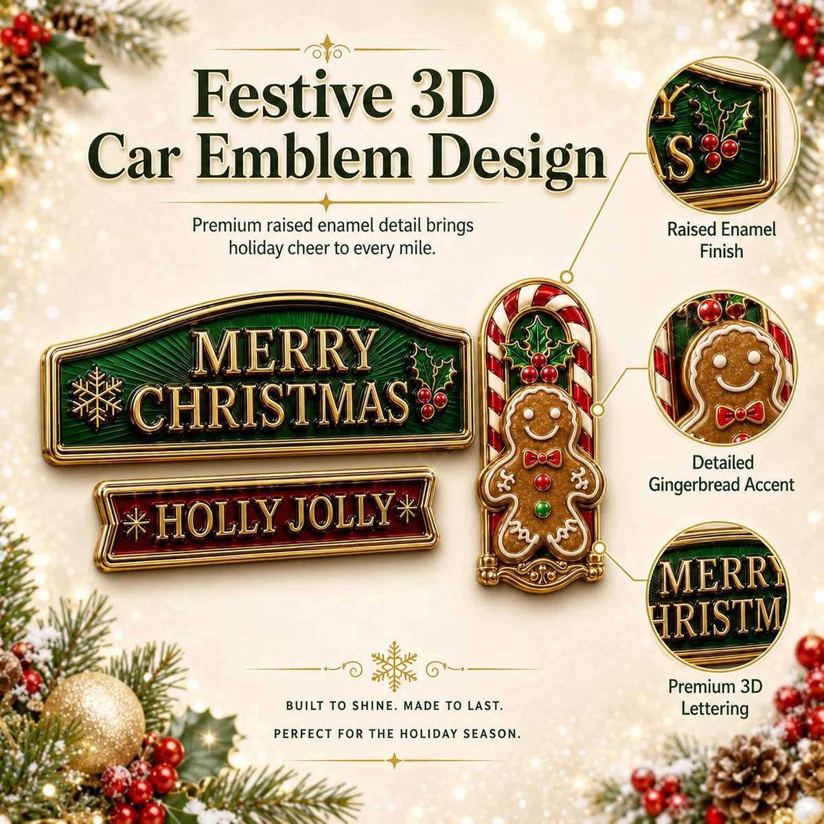🔥 50K+ SOLD – 🎄 3-Piece Christmas Car Emblem Metal Badge Set | 3D Enamel Holiday Badges with Adhesive Backing for Trucks, SUVs & Festive Gifts 🎅✨