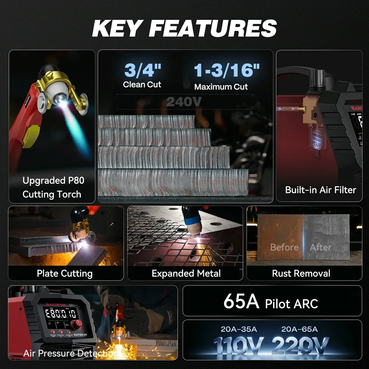Arccaptain CUT65 HF 65A Heavy-Duty Plasma Cutter