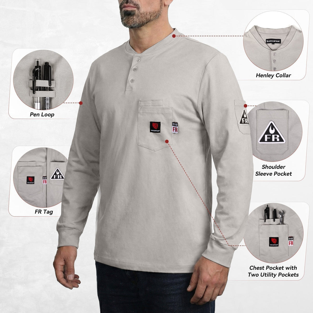 Arccaptain 100% Cotton FR Welding Shirt Long Sleeve Work Shirts