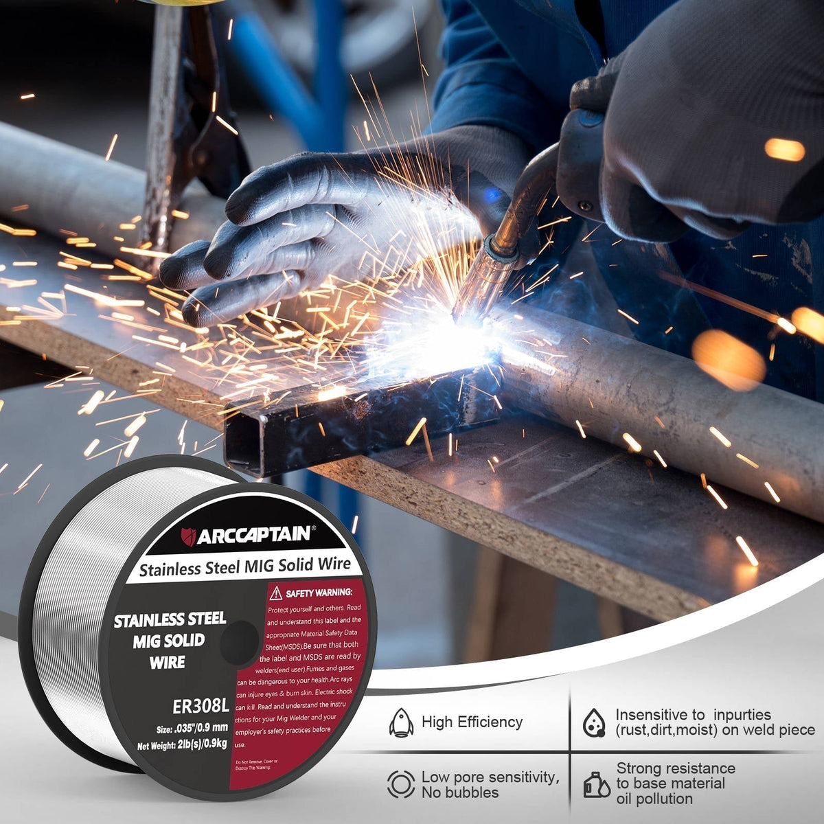 ARCCAPTAIN ER308L Solid Wire 2 Lbs Stainless Steel MIG Welding Wire