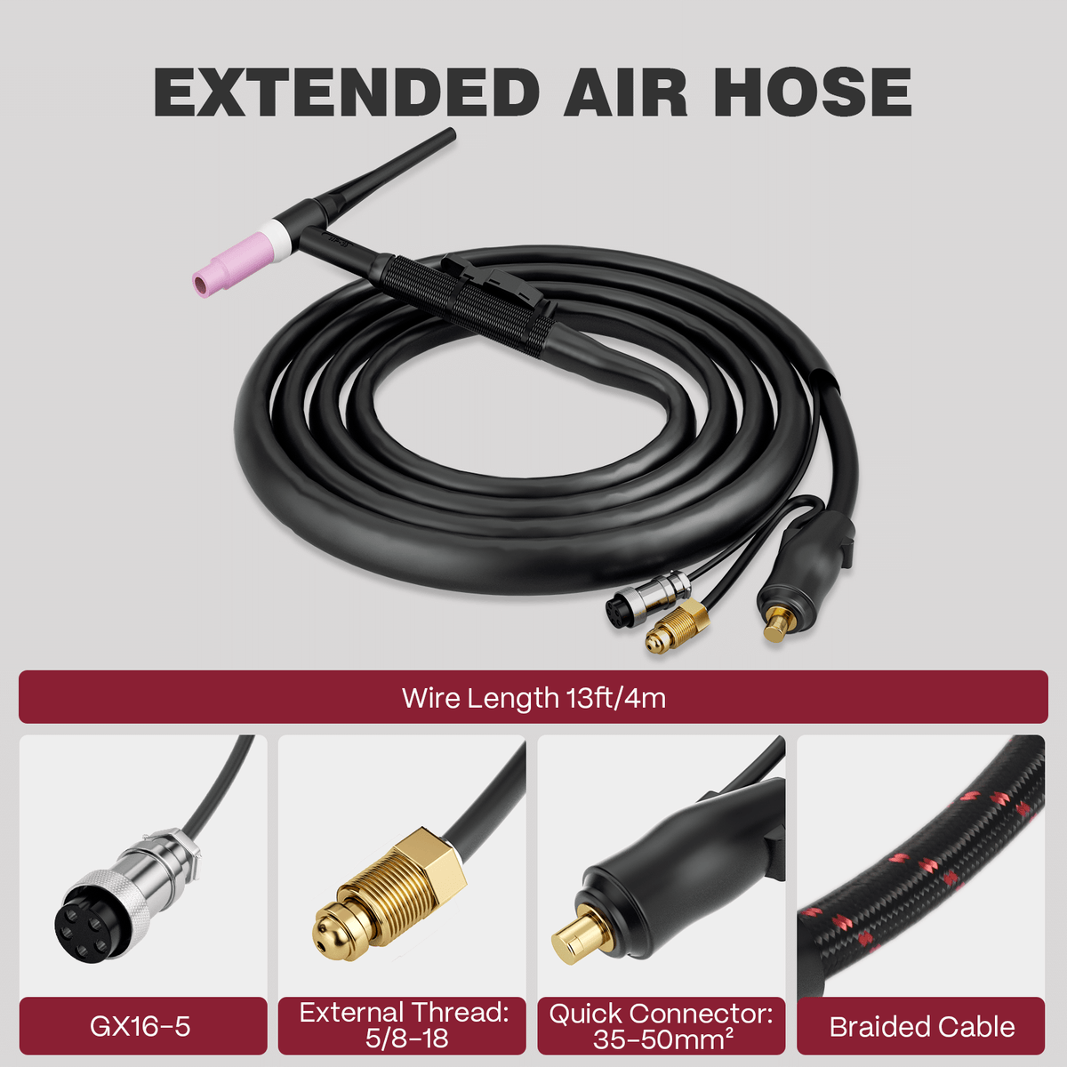 Arccaptain WP-26 150A Air-Cooled TIG Welding Torch with 13FT Cable
