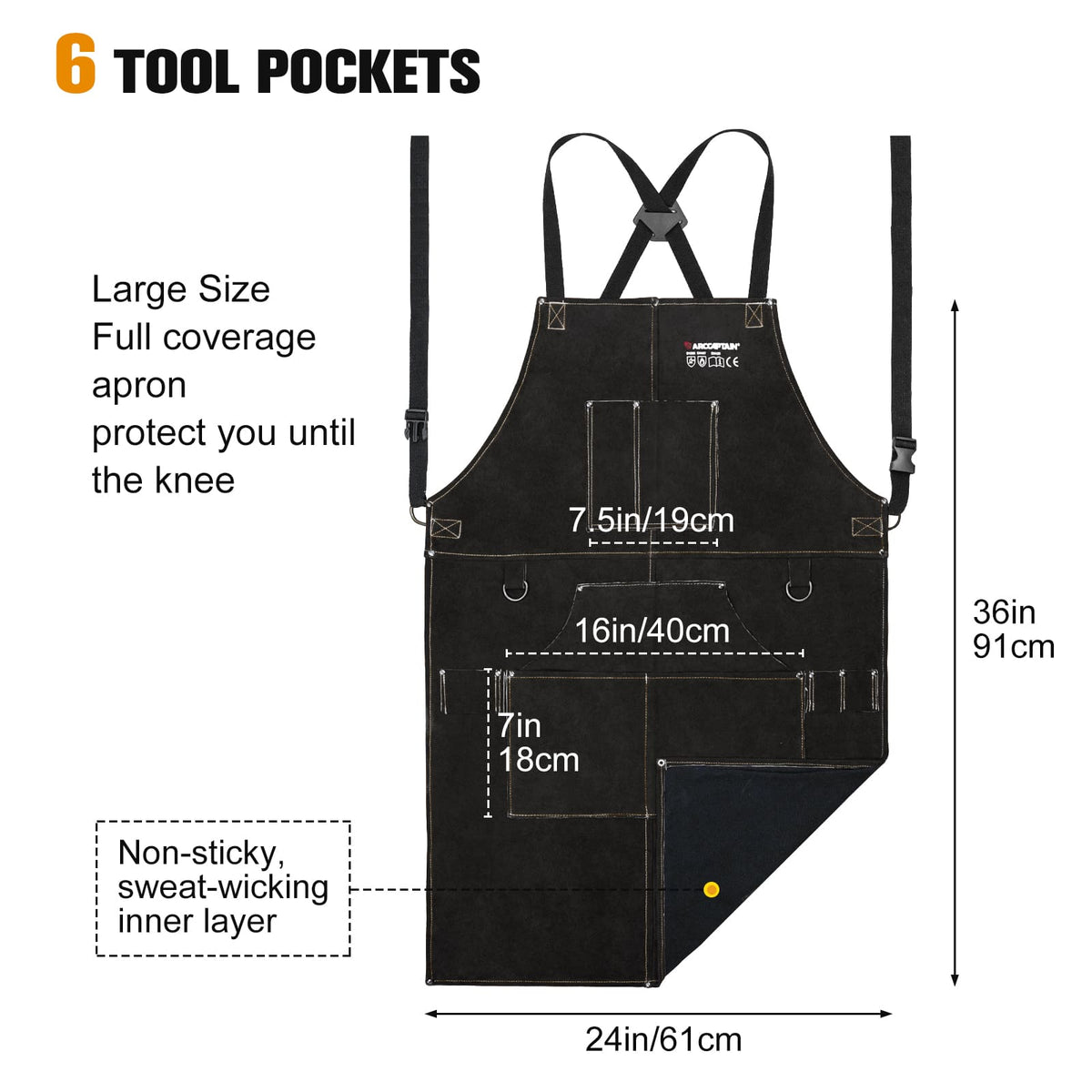 Arccaptain Leather Welding Apron Heat Flame Resistant Apron for Welding