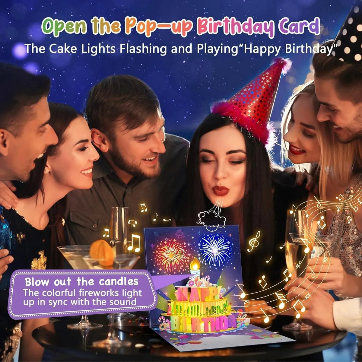 🔥HOT SALE🔥🎂Birthday Cards With Fireworks & Pop Up Cake & Blowable Light and Music