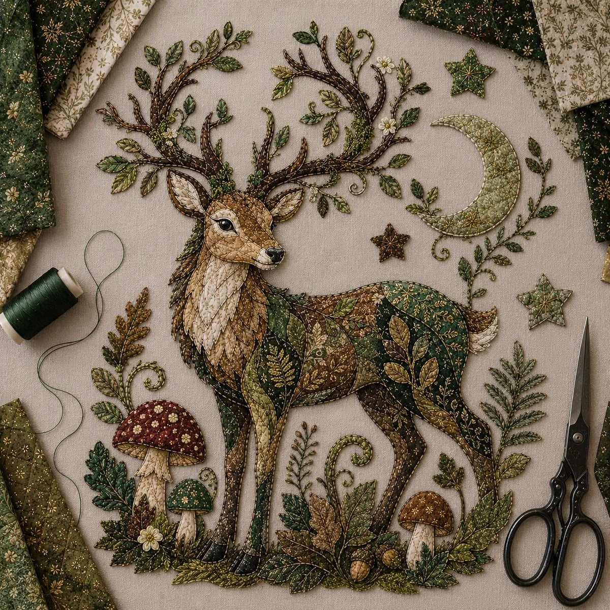 ⏳🌙 Beginner-Friendly Mythic Wilds DIY Layered Patchwork Art Kit | Complete Kit with Patterned Fabrics, Sewing Materials & Step-by-Step Guide Included 💕