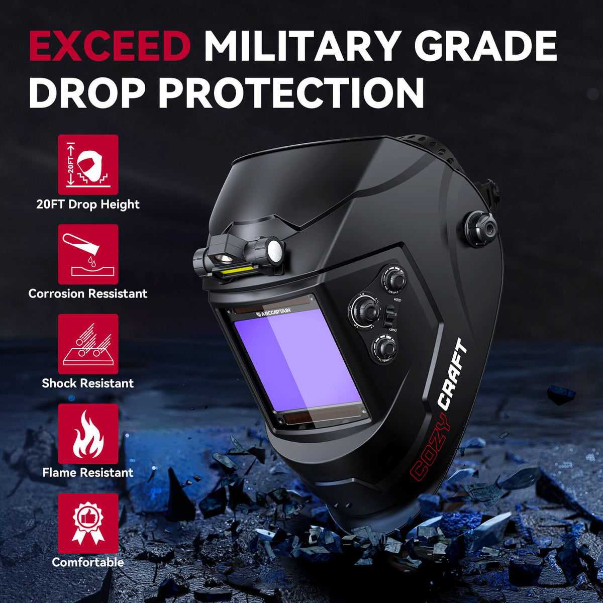 CozyCraft X200 True Color Large Viewing Welding Helmet Black