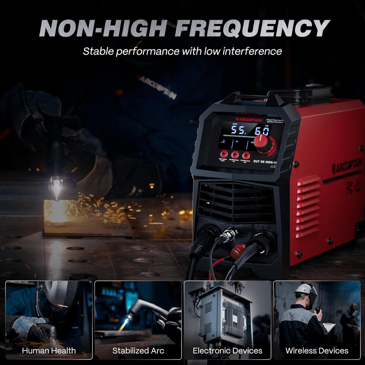 Arccaptain CUT55 NON-HF Plasma Cutter with Welding Helmet