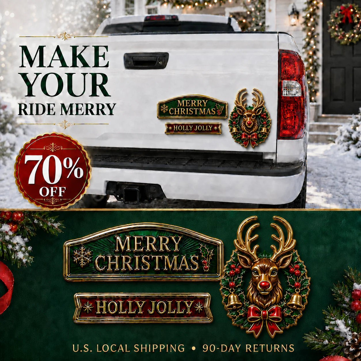 🔥 50K+ SOLD – 🎄 3-Piece Christmas Car Emblem Metal Badge Set | 3D Enamel Holiday Badges with Adhesive Backing for Trucks, SUVs & Festive Gifts 🎅✨