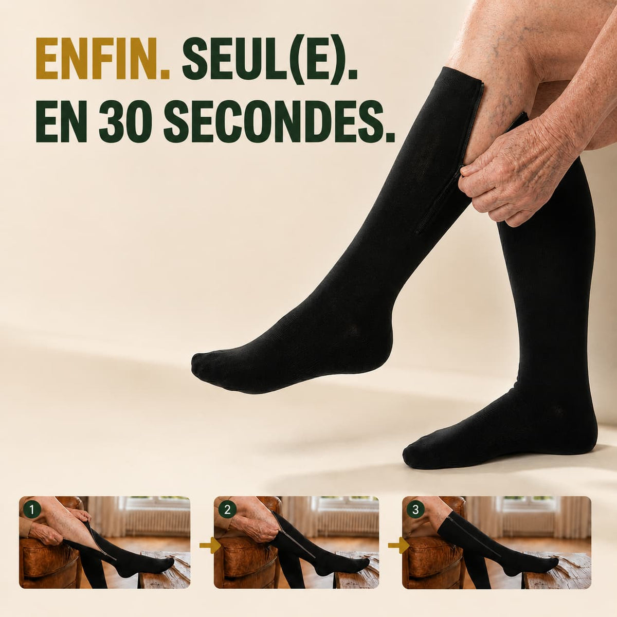 Bas de contention à zip