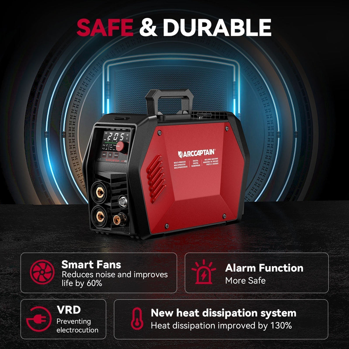 Arccaptain TIG205 Pro Cold TIG Welder with Welding Helmet