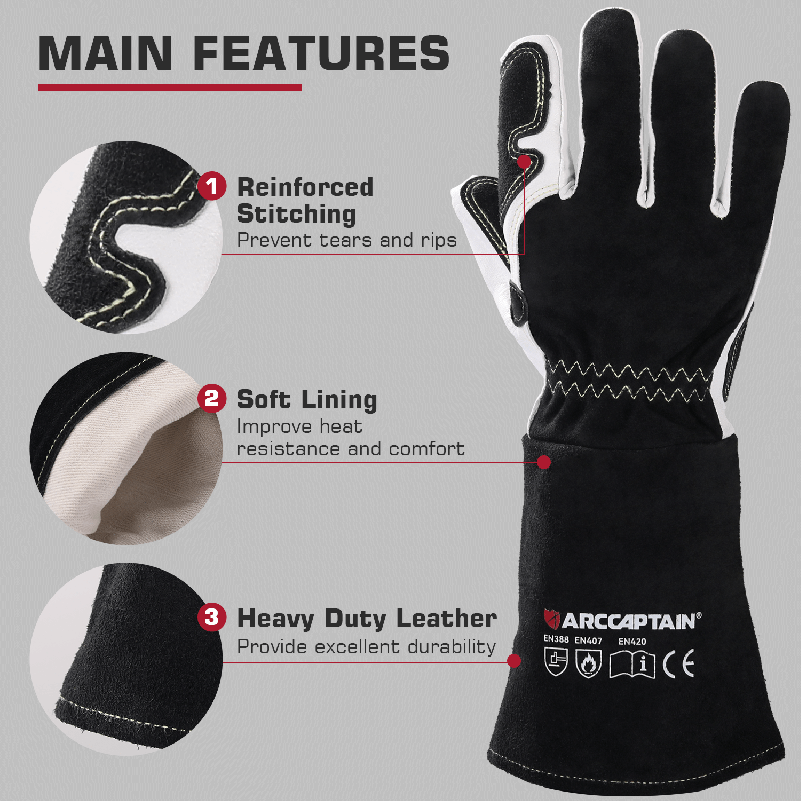14 Inch Goatskin TIG Welding Gloves, Professional Protective Gloves for TIG Welding